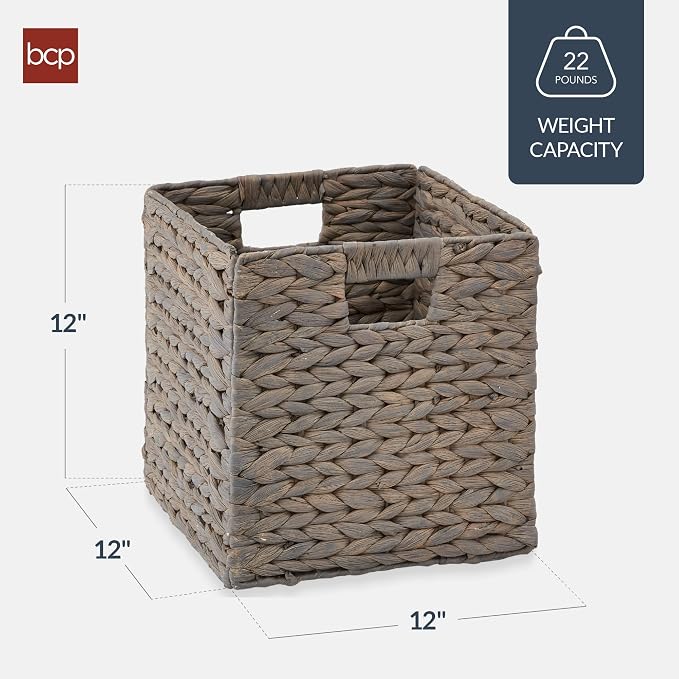 Best Choice Products 12x12in Pack of 5 Cube Storage Baskets, Water Hyacinth Multipurpose Collapsible Organizers, Handwoven Laundry Totes for Laundry, Living Room, Kids Room & Nursery - Gray - Image 2