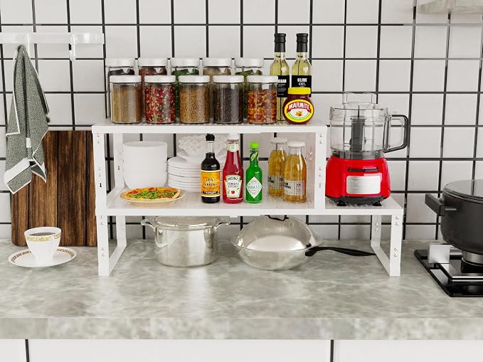 Jojocross Adjustable Expanable Stackable Spice Rack Shelf Pantry Storage Organizer for Kitchen Cabinet,Countertop,Bathroom and More.Space is no Longer Limited(3Packs/White/Medium) - Image 2
