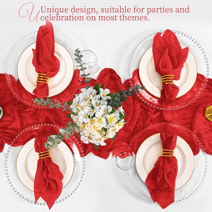 100 Pack Red Cloth Napkins 20x20Inch Cheesecloth Napkins | Elegant Cloth Napkins for Table, Washable Rustic Boho Gauze Napkins, for Wedding Party Bridal Baby Shower Christmas Decor - Image 6