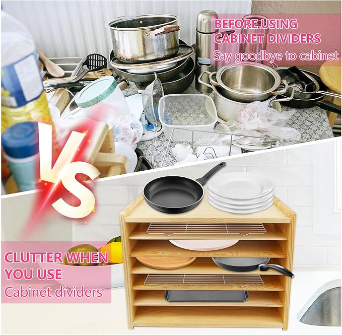 Wooden Tray Dividers for Kitchen Cabinet, 7 Tier Large Size Tray Dividers, 19.7 in x15.74 in x15.2 in, for Cookie Sheets, Baking trays, Cutting Board, Pans, for Organizing Cabinets, 5 Years Warranty - Image 4