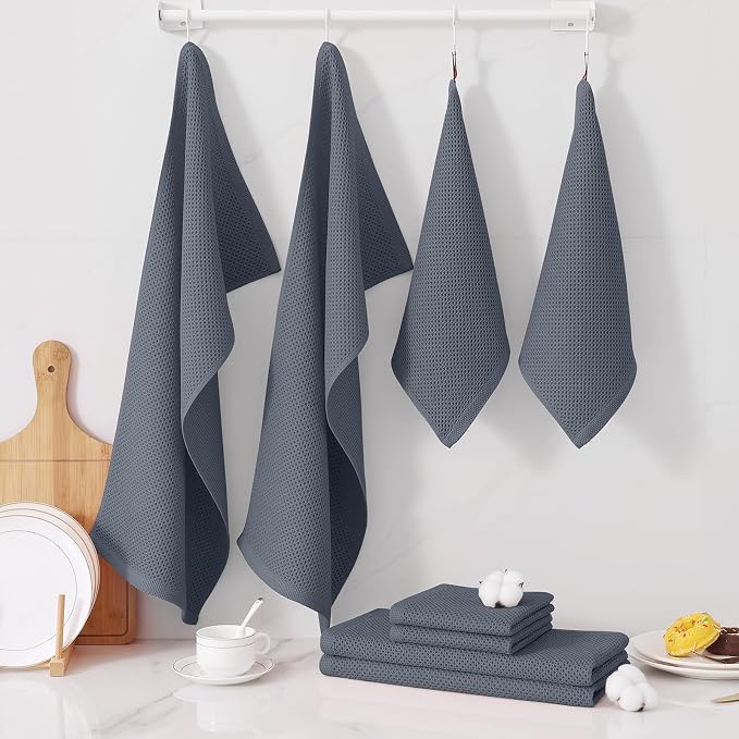 Homaxy 10 Pack 100% Cotton Kitchen Towels and Dishcloths Set, Dark Grey | 12 x 12 Inches and 13 x 28 Inches Kitchen Towels Set, Ultra Soft Absorbent Dish Cloths for Washing Dishes - Image 7