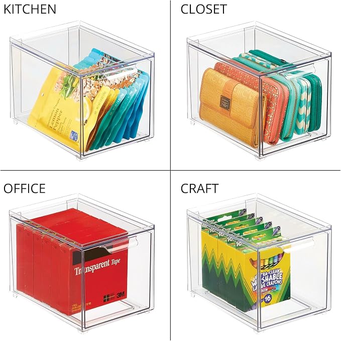 mDesign Plastic Bathroom Organizer Bin w/Pull Out Drawer - Slim Stackable Storage Container for Bathroom Accessories - Perfect for Organizing Bathroom Cabinet - Lumiere Collection - 2 Pack - Clear - Image 7