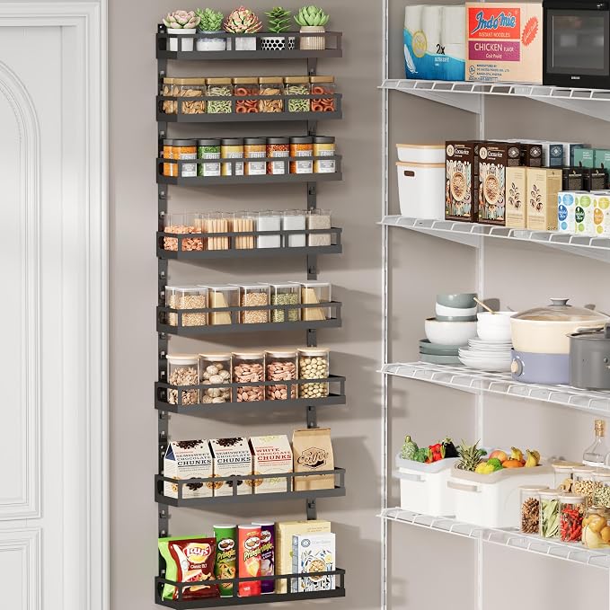 X-cosrack 8-Tier Adjustable Spice Rack – Wall-Mounted Space-Saving Organizer with Mixed Baskets, Large-Capacity Seasoning Holder for Kitchen & Pantry (Black) - Image 4