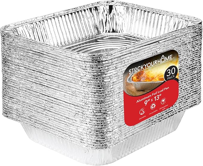 Stock Your Home Aluminum Pans 9x13 Disposable Foil Pans (30 Pack) - Half Size Steam Table Deep Trays - Tin Foil Pans Great for Cooking, Heating, Storing, Prepping Food by StockYourHome