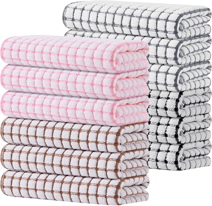 Kitinjoy Cotton 12 Pack Terry Kitchen Towels, Mix Color | 16 x 25 Inches Super Soft and Absorbent Dish Towels, Quick Drying hand towels for kitchen Drying by Kitinjoy