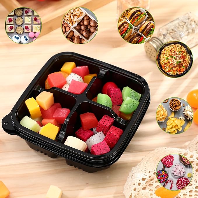 60 Pack 4-compartment Bento Snack Boxes with Lids Divided Lunch Containers for Travel School Camping Outdoor Home (Black) - Image 4