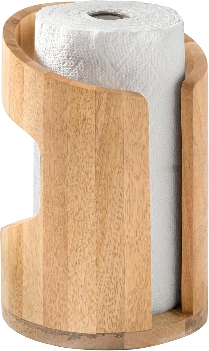 Anji Mountain Wooden Paper Towel Holder with Metal Holder, Holder Stand for Kitchen Roll Organizer & Kitchen Dining Table Home Décor, Countertop Fits Jumbo & Mega Rolls - Mango/Gold, Arc Hold - Image 2