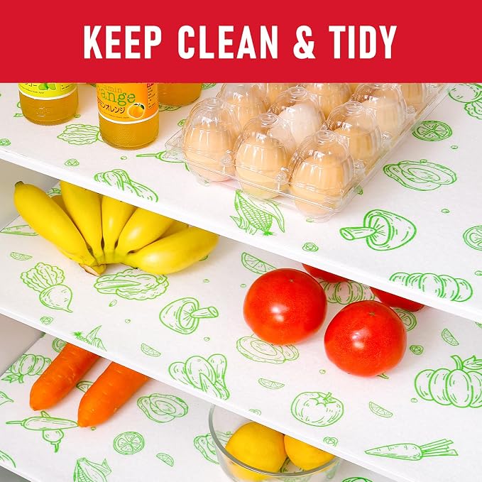 Cooyes Refrigerator Liners, Premium Absorbent Fridge Mats Non-Slip Washable, 12" x 24" Refrigerator Shelf Liners and Mats for Glass Shelves & Kitchen Cabinets, Non-Adhesive(6 PCS Green Veggie) - Image 2