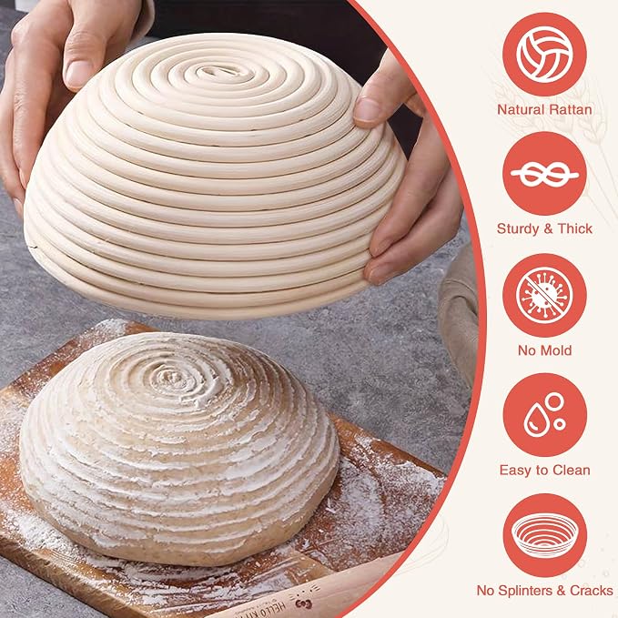 Aliggbent 38Pcs Sourdough Starter Kit, Rattan Banneton Proofing Baskets Jar | Bread Baking Supplies Set 24 oz Digital Scale Danish Whisk Lame Sling Scraper Dough Tools Round Oval Banneton Artisan Bag - Image 3