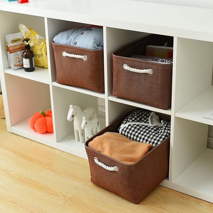 Decorative Basket Rectangular Fabric Storage Bin Organizer Basket with Handles for Clothes Storage (Brown,Large-3Pack,15.7L*11.8W*8.3H) - Image 6