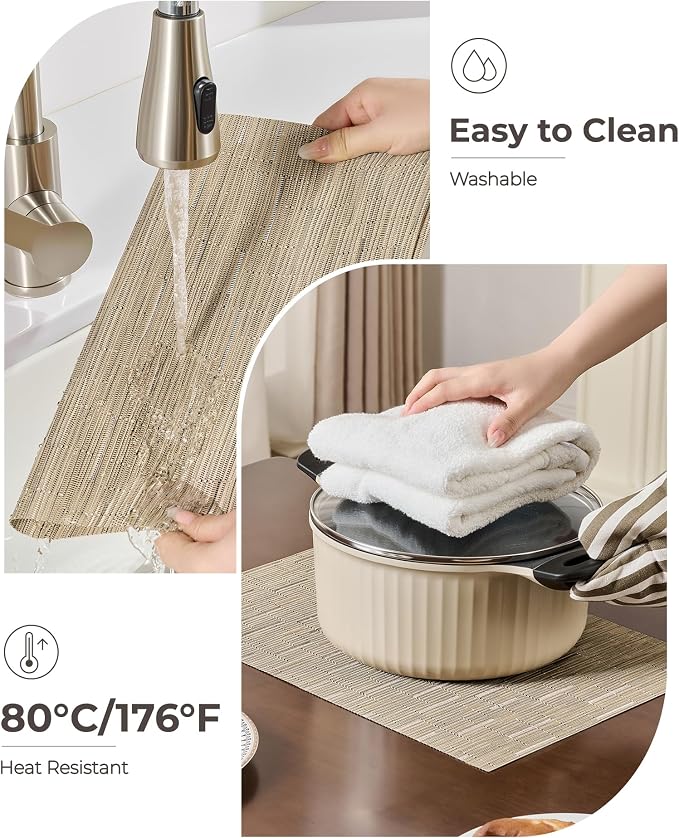 Leetaltree Light Brown Placemats Set of 4 - Heat Resistant Non-Slip Place mats for Dining Table, Washable Durable PVC Vinyl Woven Table Mats（Light Brown, 4） - Image 5