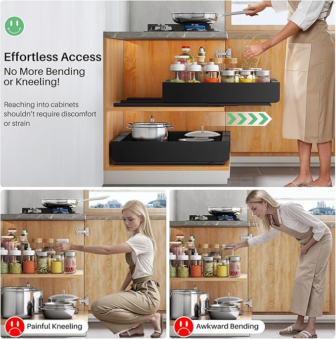 Kitstorack Pull out Cabinet Organizer, Expandable(12"-20") Heavy Duty Slide out Drawer Fixed with Adhesive Nano Film for Pots, Roll out Shelf Storage for Kitchen Base Organization(2-Pack) - Image 5