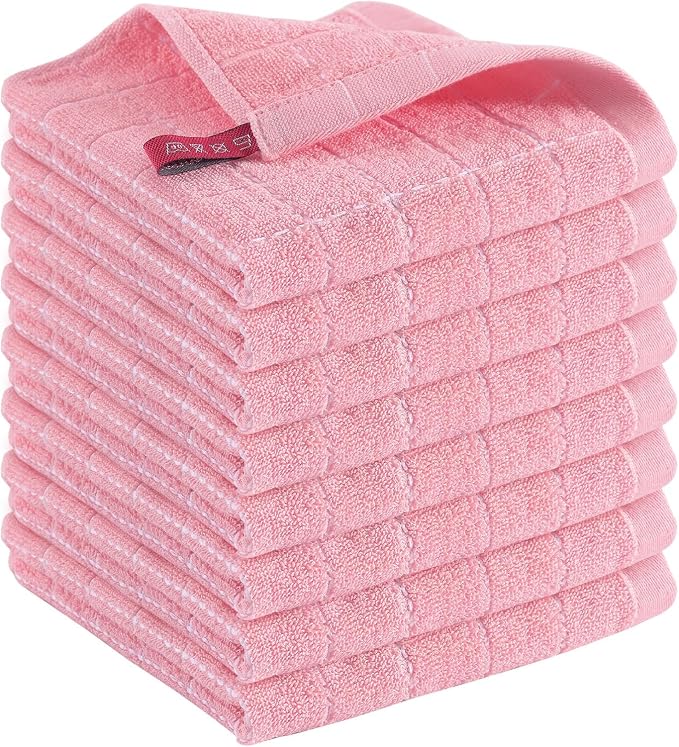 Kitinjoy 100% Cotton Terry Kitchen Dish Cloths, 12”x 12”, 8-Pack, Pink | Ultra Soft and Absorbent Dish Towels for Kitchen, Suitable for Drying and Washing Dishes by Kitinjoy