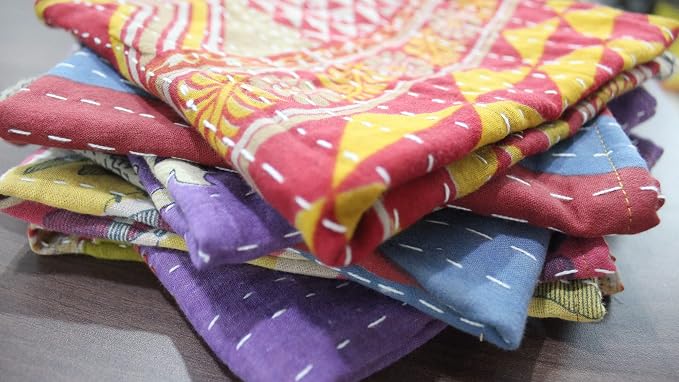 Mango Gifts Kantha Cloth Napkins Set of 12 – Handmade Cotton Reusable Dinner Napkins, 16x16 Inch, Assorted Boho Colors, Eco Friendly Table Linen for Weddings & Parties - Image 6