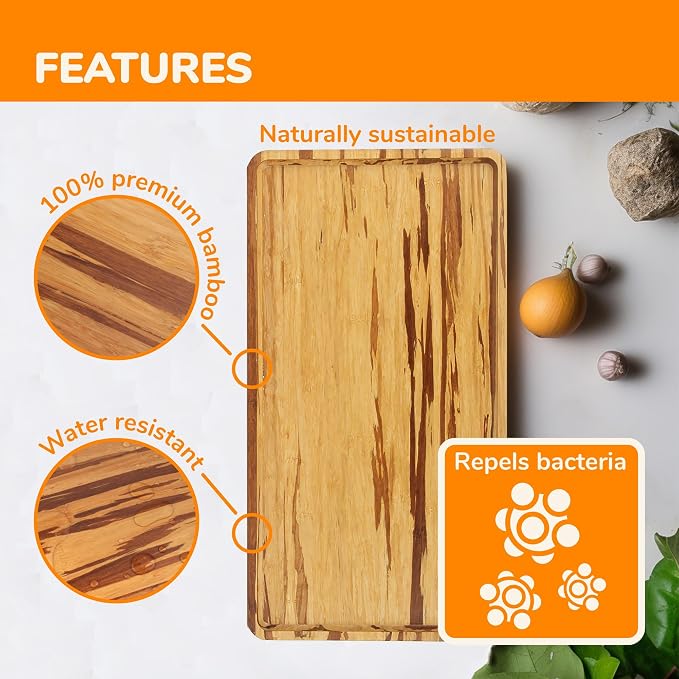 BambooMN Rectangular Nested Bamboo Serving Tray - Tiger Stripe - 17 x 9 x 0.75 - Image 5