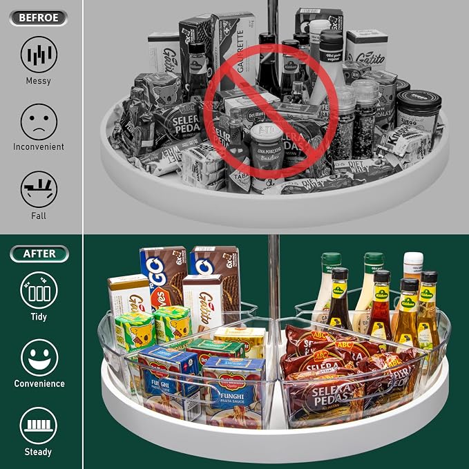 Lazy Susan Cabinet Organizer Bins for 26"/ 28"/ 32" Diameter | Corner Organizer, Plastic Cabinet Storage Bin, 1/8 Wedge - Food Safe, BPA Free, with Non-Slip Pads (for 28" Diameter, 6 Pack) - Image 3