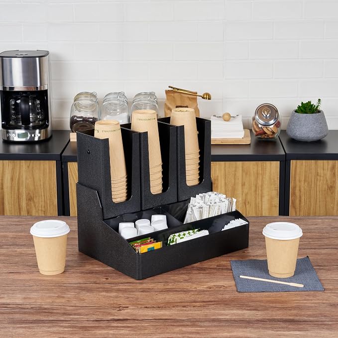 Restaurantware Restpresso Coffee Bar Organizer, 1 Count Durable 6 Compartments, Compact Size, Black Plastic Tabletop Coffee Supplies Organizer For Homes, Office Spaces, Breakrooms, and Lounges - Image 3