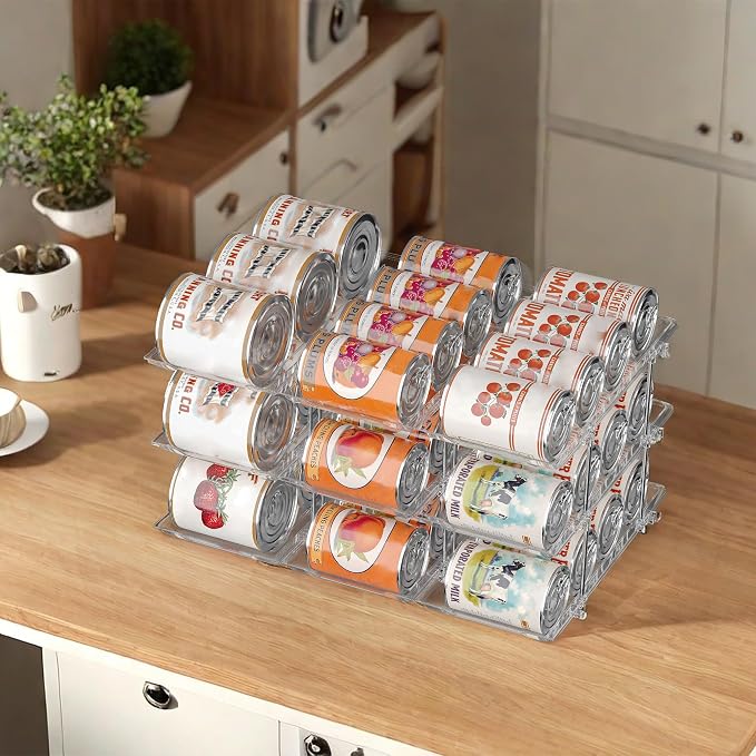 Can Organizer for Pantry, Stackable Food Pantry Storage Rack, 3 Tier | Automatic Rolling, Modular Storage, Clear Acrylic, Holds 36 Cans for Pantry, Cabinet & Fridge, Space Saving, Easy to Refill - Image 6