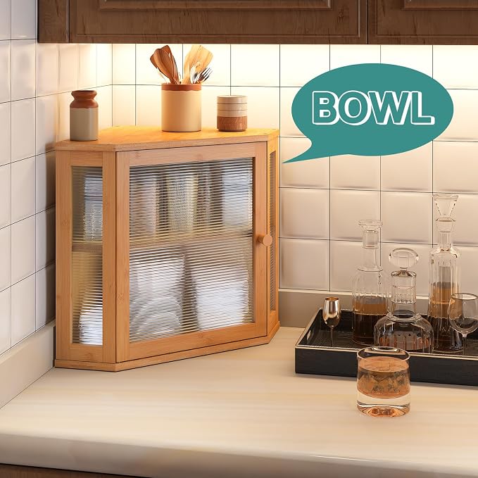 viewcare Corner Bread Box for Kitchen Counter, Bamboo Wood Large Capacity Bread Storage Bin with Acrylic Wavy Door Panel (Natural, Meduim) - Image 7