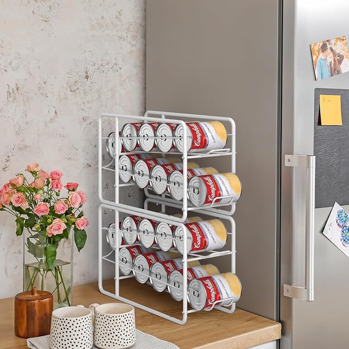 MOOACE 4 Pack Can Organizer for Pantry, Soda Can Dispenser Rack, White | Stackable Canned Food Storage, Beverage Soup Cans Holder Fridge & Kitchen Cabinet Organizers and Storage - Image 2