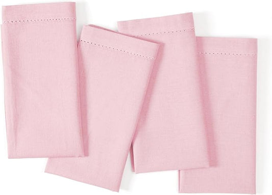 Ramanta Home Pink Cloth Dinner Napkin Set of 4-18x18 Inch | Cotton Linen Flax Hemstitched Napkins Washable for Everyday Use by RamantaHome