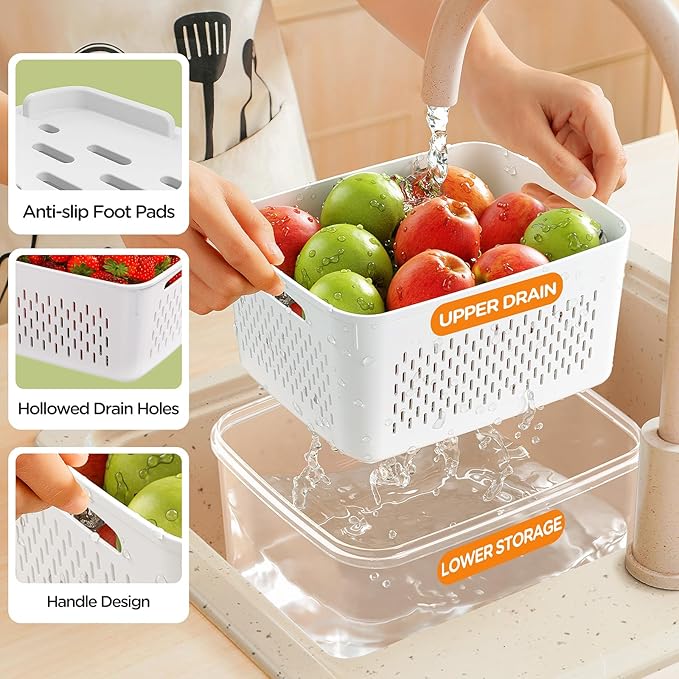 6 PCS Stainless Steel Mixing Bowls with 3 Grater Attachments, Kitchen Nesting Mixing Bowls with Lids Set and 5 PCS Fruit Storage Containers for Fridge with Colanders - Image 5