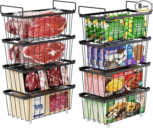 Chest Freezer Organizer - Small Storage Baskets for 7 Cu.Ft, 8 Pack | Easy Access Handles, Stackable Deep Freezer Wire Baskets, Vertical Space Sorts for Frozen Meat, Vegetable and Bagged Items by iSPECLE