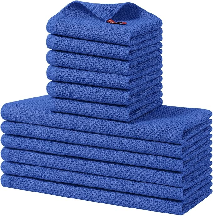Homaxy 12 Pack 100% Cotton Kitchen Towels and Dishcloths Set, Blueberry | 12 x 12 Inches and 13 x 28 Inches Kitchen Towels Set, Ultra Soft Absorbent Dish Cloths for Washing Dishes by Homaxy