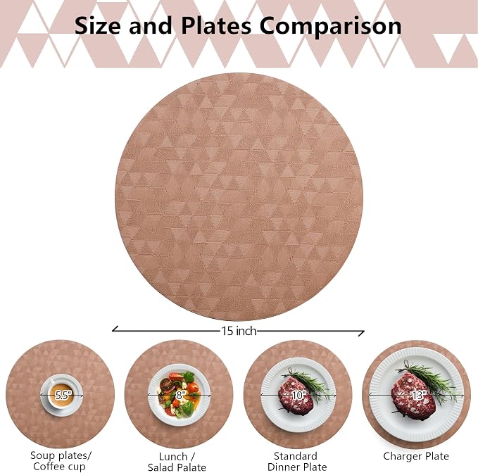 Jovono Upgraded 15" Round Placemats Set of 4, Waterproof & Oil-Proof, Non-Slip Reversible Washable Big Table Mats, Spill-Proof for Kids Families, Restaurant, Hotel, Kitchen, Indoor, Pink - Image 4