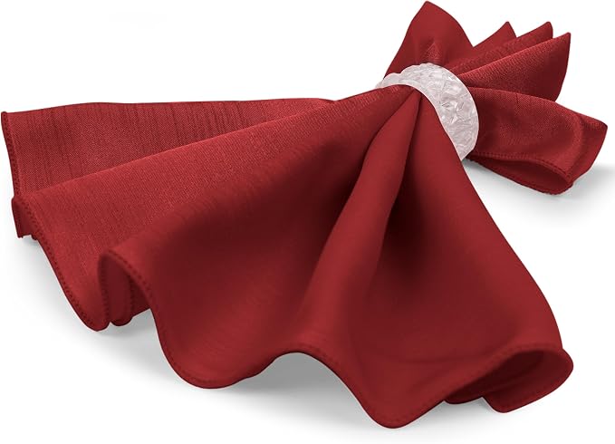 17x17-Inch Shantung Cloth Napkins, Cherry Red, Set of 12 | Bulk Case of 1 Dozen, Satin, Square, 100% Polyester Fabric, Reversible, Faux Dupioni Silk Reverse Side, Machine Washable - Image 7