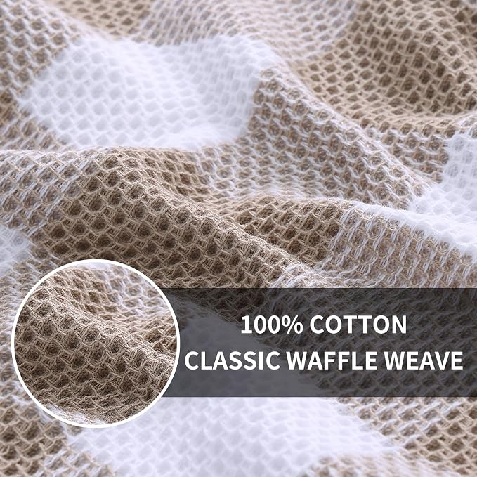 Homaxy Kitchen Towels and Dishcloths Set, Set of 8, White & Khaki | Bulk Cotton Waffle Weave Check Plaid Kitchen Towels, Super Soft and Absorbent Dish Cloths, 12 x 12 and 13 x 28 Inches - Image 2