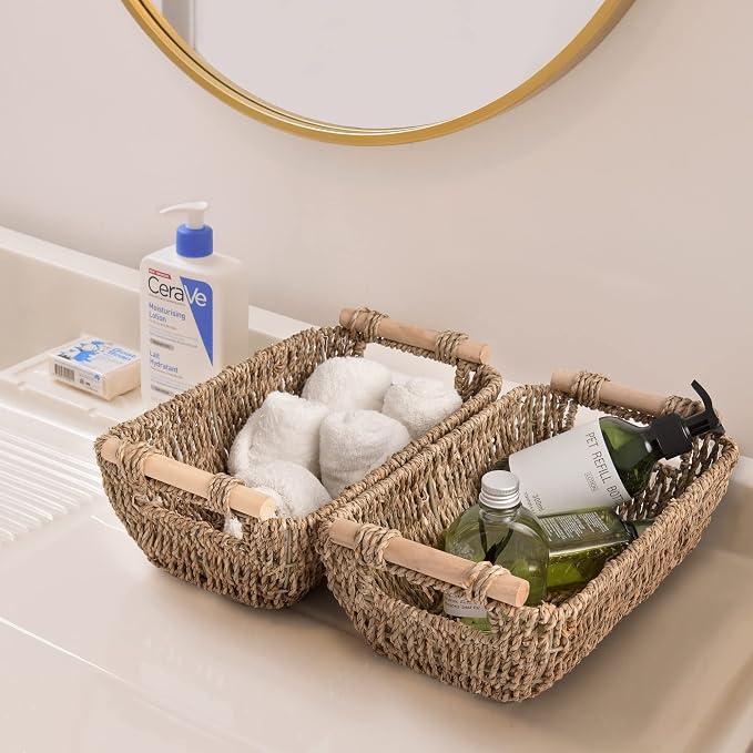 StorageWorks Set of 4 Storage Baskets, Rectangular Wicker Baskets with Built-in Handles - Image 7