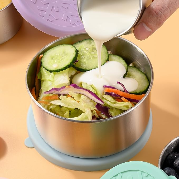 18/8 Stainless Steel Food Snack Storage Containers(4 Pack: 3/7/13/22oz) | Stackable, Leakproof Lunch Box with Silicone Lid, for Kids and Toddler Home School Use - Image 4