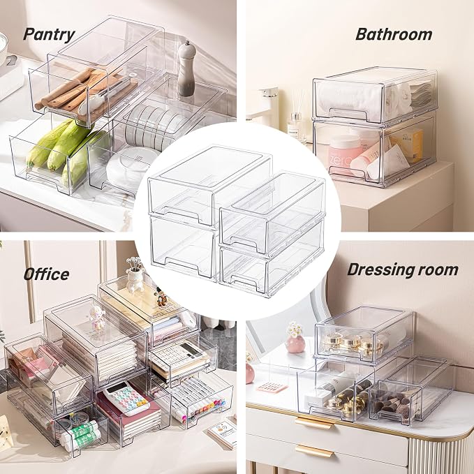 Clear Acrylic Stackable Storage Drawers, Plastic Refrigerator Organizer Bins with Handles for Undersink, Cabinet, Fridge, Closet, Pantry, Office, Bathroom, Kitchen(2 Pack) - Image 6