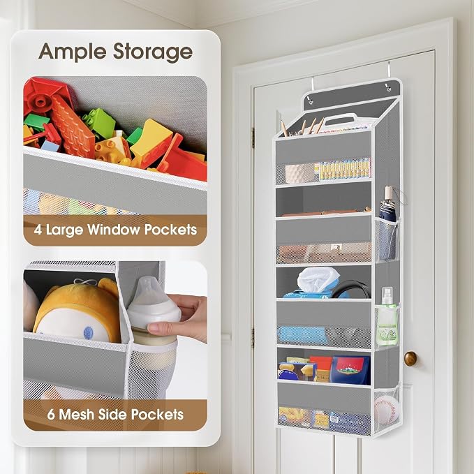 2 Pcs Over The Door Organizer Large Capacity Hanging Storage Room Organizer | 40 lb Capacity, Ultra-Sturdy, Foldable, Mesh Design with Clear Window, Space-Saving Organizer for Pantry, Nursery & Closet - Image 4