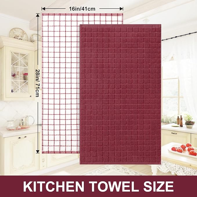 Homaxy Large Premium Cotton Kitchen Towels 16"x 28", 4 Pack, Red | Natural Ring Spun 390 GSM Dish Towels, Super Absorbent Terry Kitchen Hand Towels, Soft Tea Towels with Hanging Loop - Image 5