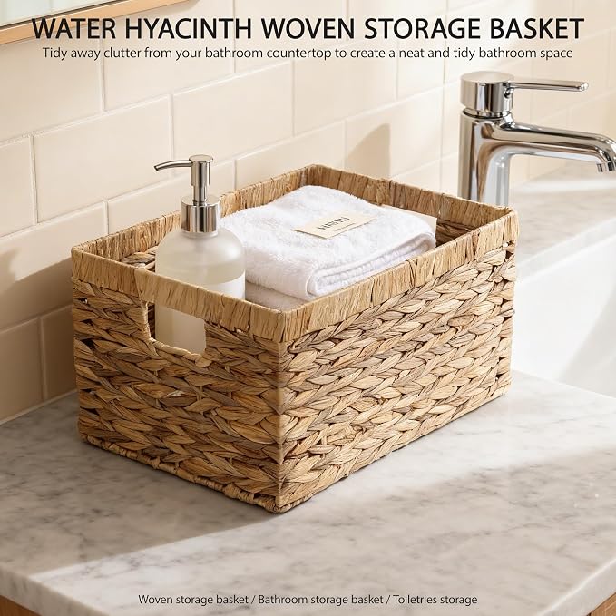 Woven Natural Water hyacinth Rectangular Storage Baskets with inside Handle,Kingwillow(Large) - Image 2