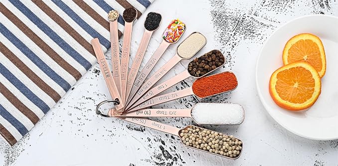 Measuring Cups and Spoons Set, Copper Measuring Cups and Spoons Set 17, Stainless Steel Metal 7 Measuring Cups and 9 Measuring Spoons with 1 Leveler for Kitchen & Baking - Image 8