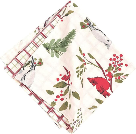 Red Cardinal & Evergreen 100% Cotton Set of 6 Cloth Napkins | Christmas Decor, Gift Idea by CFHome