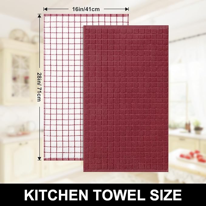 Homaxy Large Premium Cotton Kitchen Towels 16"x 28", 8 Pack, Red | Natural Ring Spun 390 GSM Dish Towels, Super Absorbent Terry Kitchen Hand Towels, Soft Tea Towels with Hanging Loop - Image 5
