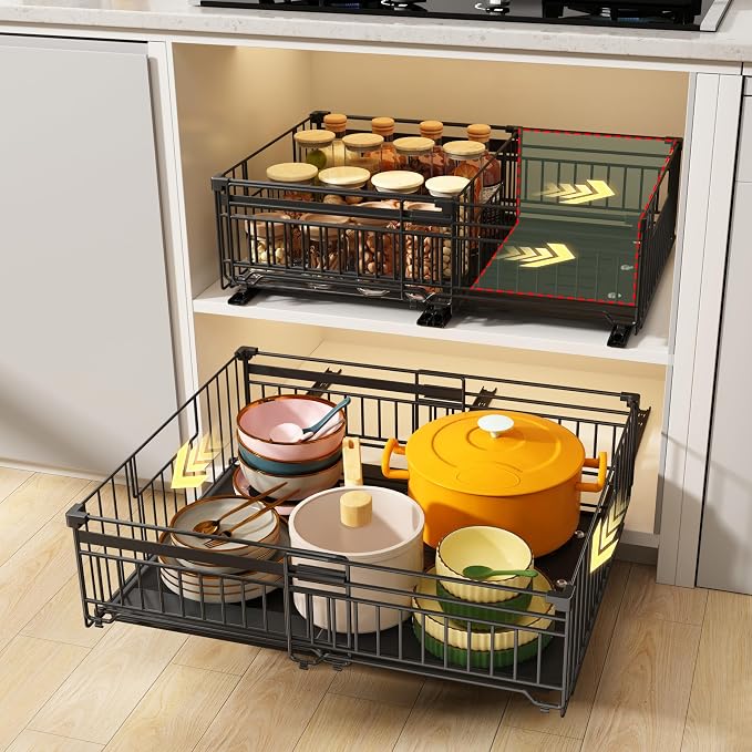 1 Pack Expandable Pull Out Cabinet Organizer, 16.5" Deep | Pull Out Drawers for Cabinets with width from 13" to 20", Cabinet Drawers Slide Out with Upgrade 3 Slide Rails, Hold 65 lbs by NETELOfficial