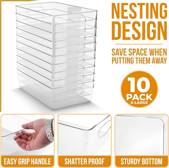 Sorbus XL Clear Plastic Storage Bins for Shelves, Clothes, with Handle - Clear Storage Bins, Drawer, Shelf, Closet, Pantry, Fridge, Freezer Organizer Bins, Closet Organizers and Storage (10 pack) - Image 2