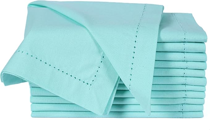 Cotton Cloth Napkins Set of 12, 18x18 Cotton Napkin Cloth Washable, Soft, Reusable Napkins for Wedding, Parties, Christmas, Thanksgiving, Everyday Use (Aqua) - ALPHA Living HOME by ALPHALivingHOME