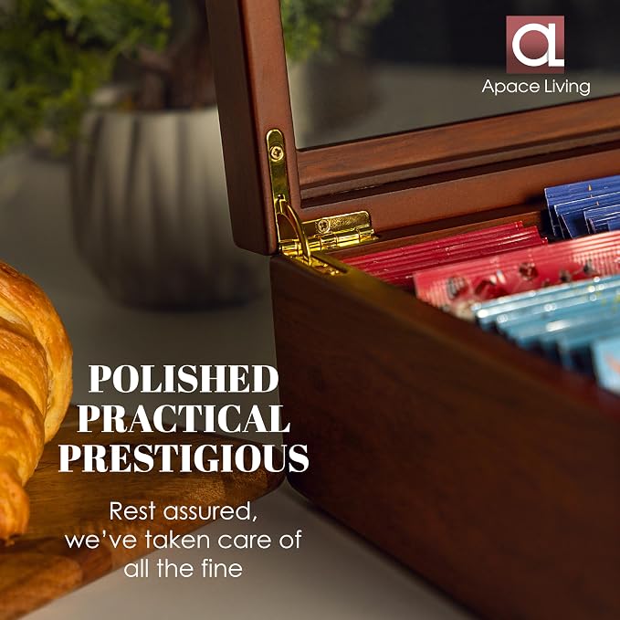 Tea Box - Luxury Wooden Tea Bag Organizer from The Apace Premier Collection - 8 Compartment Tea Storage Chest Container - Elegantly Handmade w/Scratch Resistant Window - Image 2