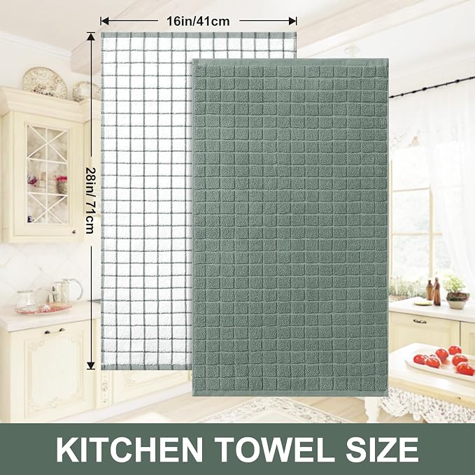 Homaxy Large Premium Cotton Kitchen Towels 16"x 28", 6 Pack, Sage Green | Natural Ring Spun 390 GSM Dish Towels, Super Absorbent Terry Kitchen Hand Towels, Soft Tea Towels with Hanging Loop - Image 5