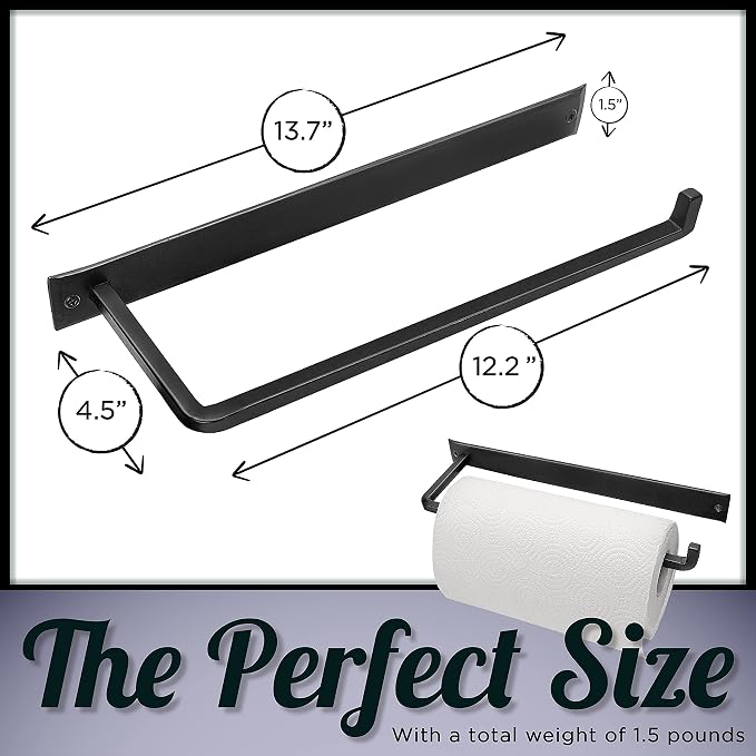Wrought Iron Paper Towel Holder, Black, 13.7 x 4.5 x 1.5 inch | Wall mount metal paper towel rack for kitchen, sturdy rustic wall mount holder for farmhouse style homes & vintage houses - Image 3