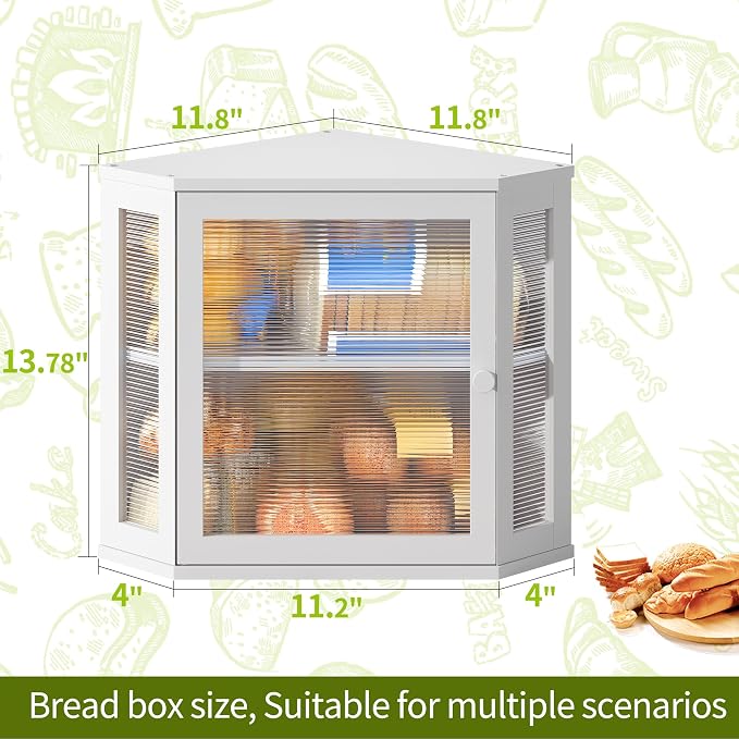 BMOSU Corner Bread Box for Kitchen Countertop Double Layer Bamboo Wooden Bread box Large Capacity Bread Storage Bin(White, Medium) - Image 7