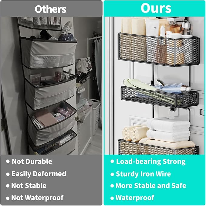 HapiRm Over Door Organizer Hanging - 6 Tier Over The Door Storage with Visual Pockets & Hooks, with 4 Metal Large Capacity Baskets for Bathroom Bedroom Kitchen Pantry Cabinet - Image 4