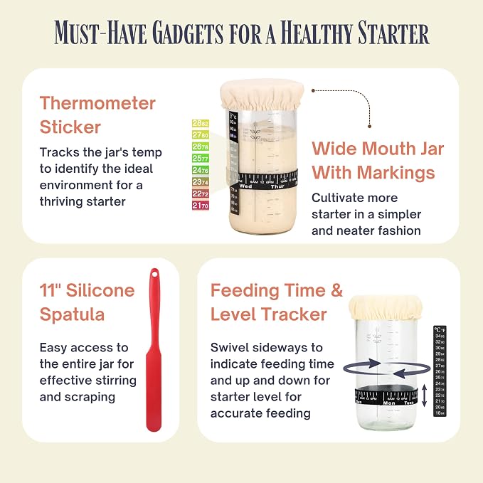 JoeCo Sourdough Starter Kit, Complete Starter-To-Loaf Set with Instructions, Sourdough Starter Jar, Silicone Proofing Baskets, Danish Dough Whisk, Dough Scraper, Bread Lame & Sourdough Baking Supplies - Image 4