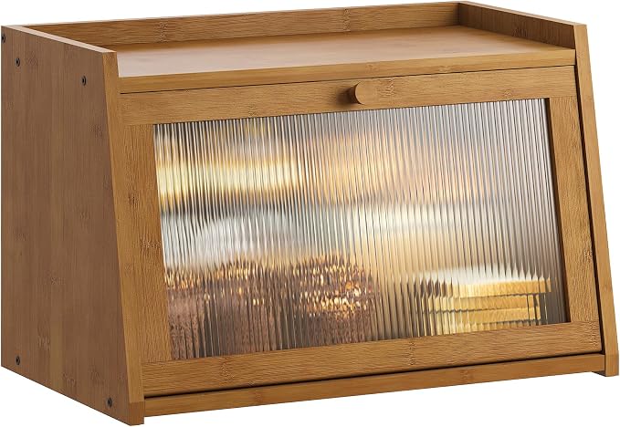 GHWIE Large Bread Box, Easy Access & Cleaning - Bamboo Bread Box for Kitchen Countertop with Acrylic Door (Coffee, Medium) by GHWIE